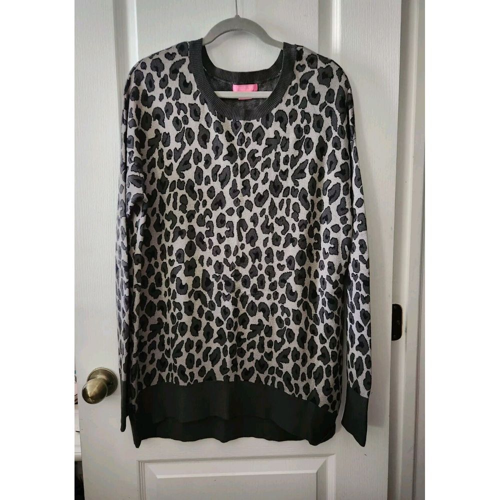 ISAAC MIZRAHI Women's Leopard Print Knit Pullover Sweater Gray Size‎ XL